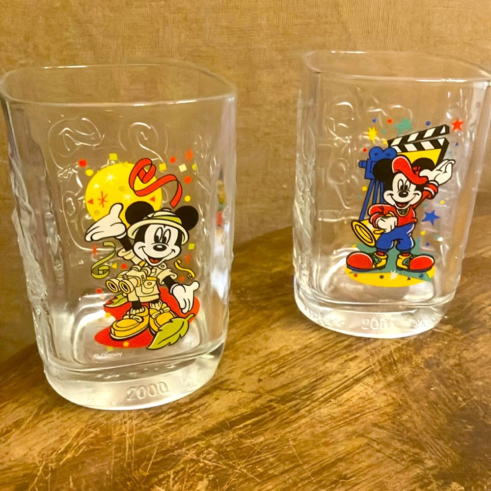 Millennium Mickey Mouse ( lot of 2) 2000 glass cups